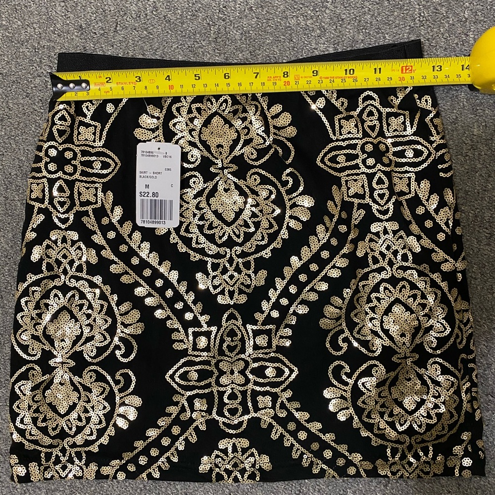 🏝 Forever 21 sequin skirt Black & Gold Size M - Picture 4 of 5
